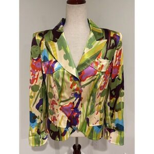 Cara Lotti Paris abstract paint splatter satin blazer bright Women's 44 US 12 L
